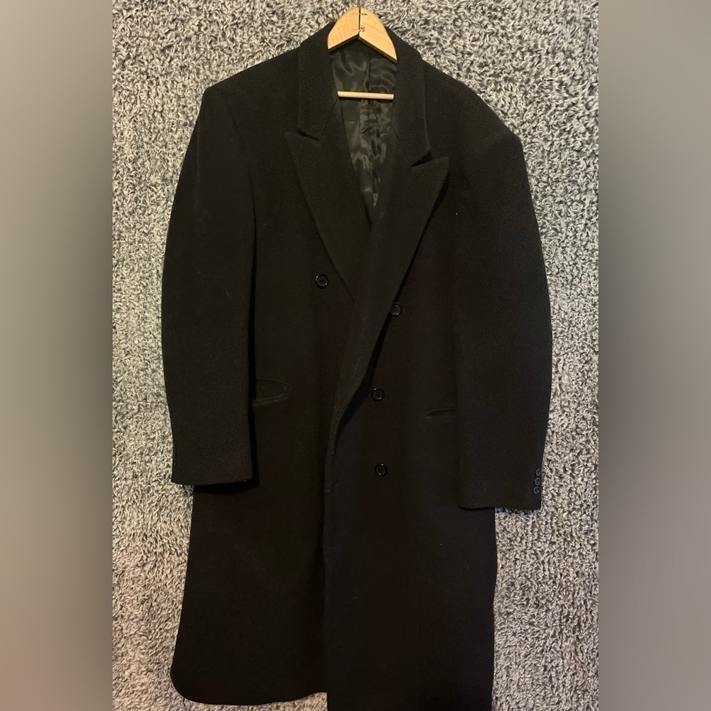 VTG NINO CERRUTI Overcoat Cashmere Wool Coat 46 L Trench Double Breasted Jacket